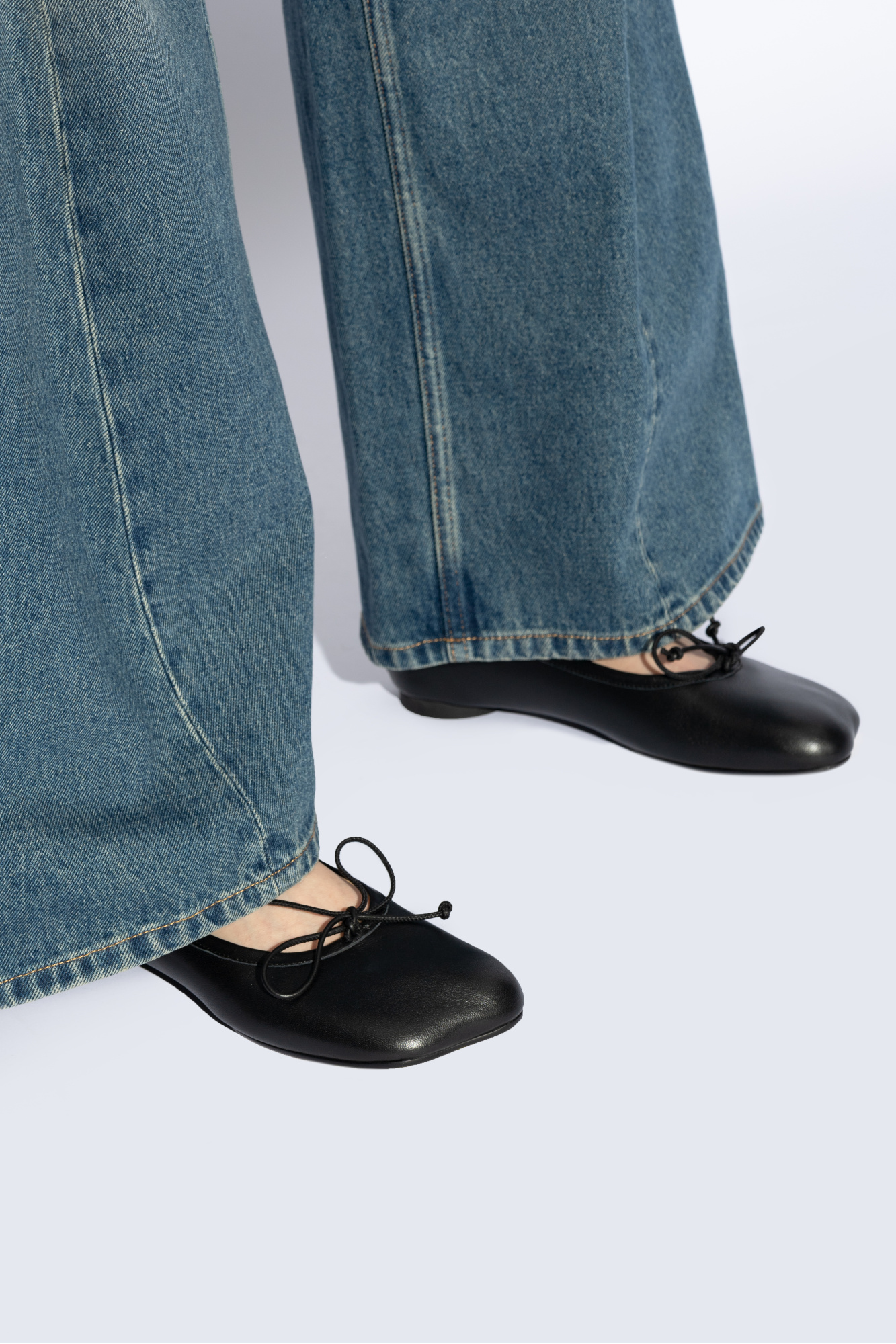 パンプス MM6 MAISON MARGIELA BLACK LEATHER FLATS Black Leather Anatomic Ballerina Flats by MM6 Maison